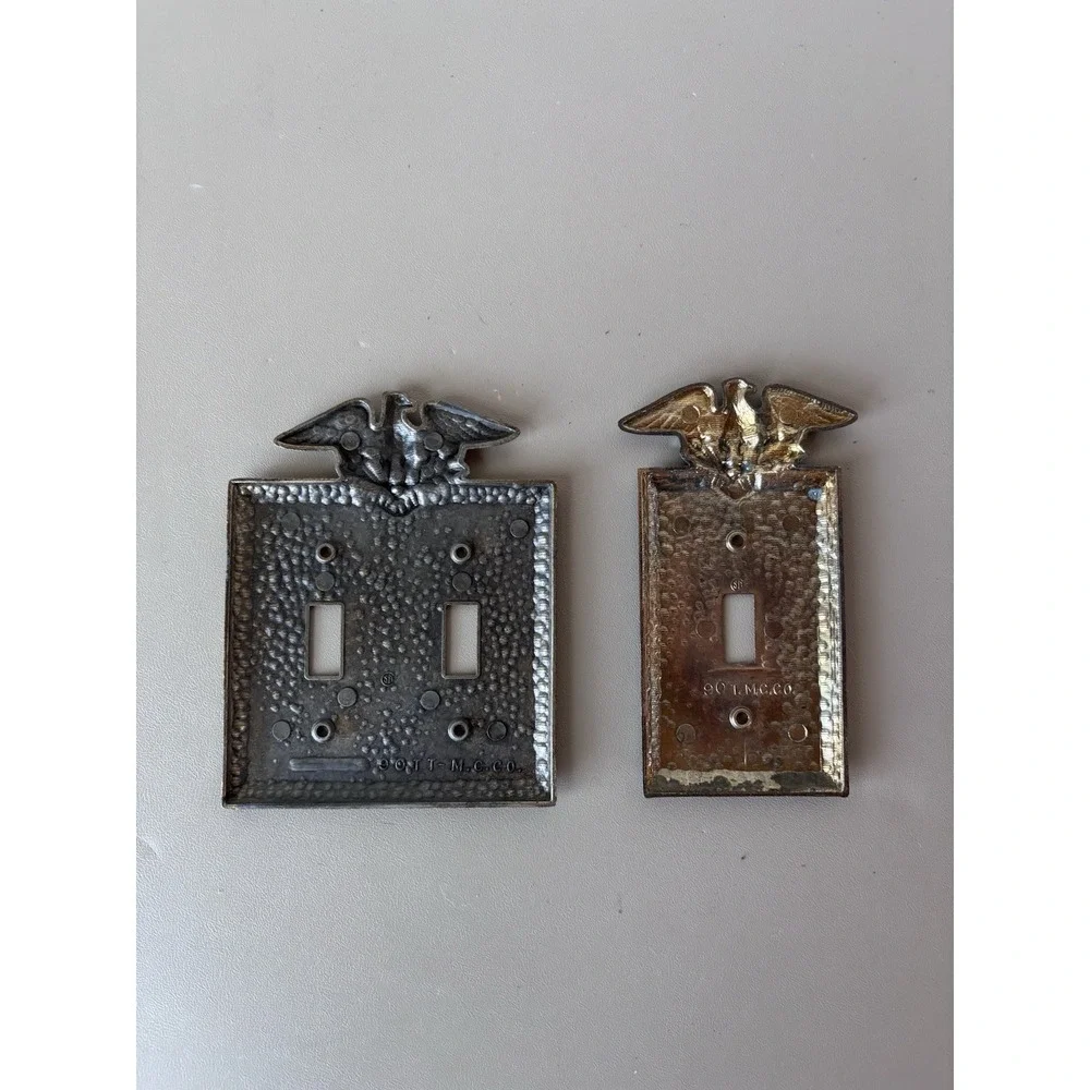 VINTAGE Hammered Metal EAGLE Light SWITCH PLATE Covers Single & Double Bronze